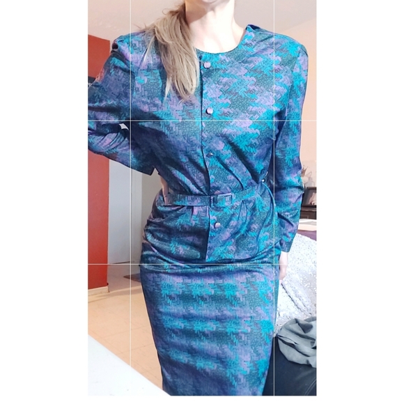 Vintage Dresses & Skirts - Vintage Belted Midi Maxi Dress 80's Retro